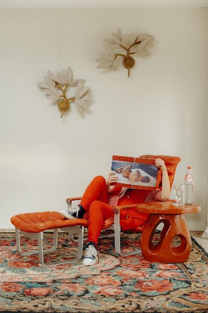 red glazed ceramic side table ...