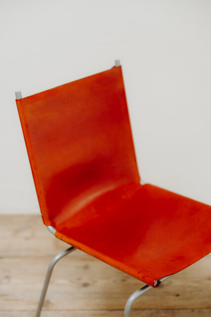 set of 8 Fabiaan Van Severen red leather chairs ...