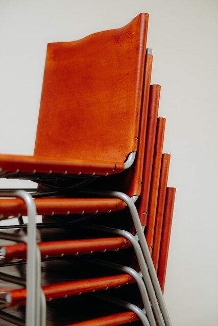 set of 8 Fabiaan Van Severen red leather chairs ...