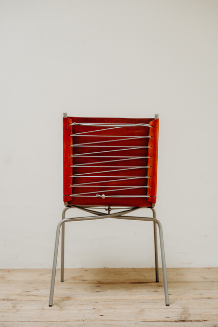 set of 8 Fabiaan Van Severen red leather chairs ...