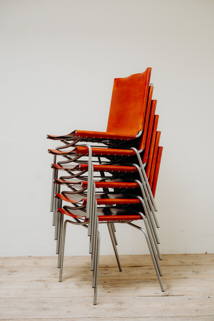 set of 8 Fabiaan Van Severen red leather chairs ...