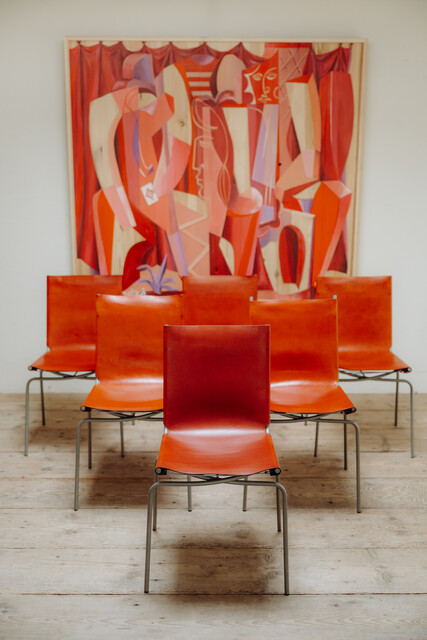 set of 8 Fabiaan Van Severen red leather chairs ...