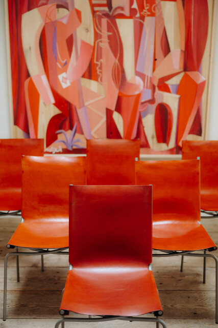 set of 8 Fabiaan Van Severen red leather chairs ...