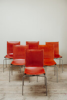 set of six Fabiaan van Severen crossed legs red leather chairs ...