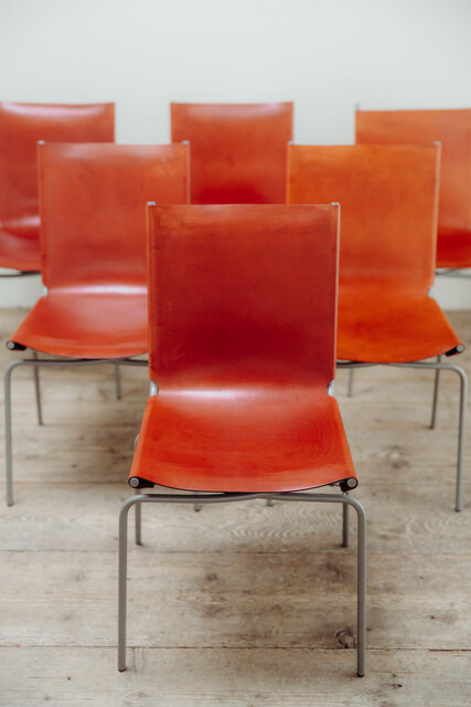set of six Fabiaan van Severen crossed legs red leather chairs ...