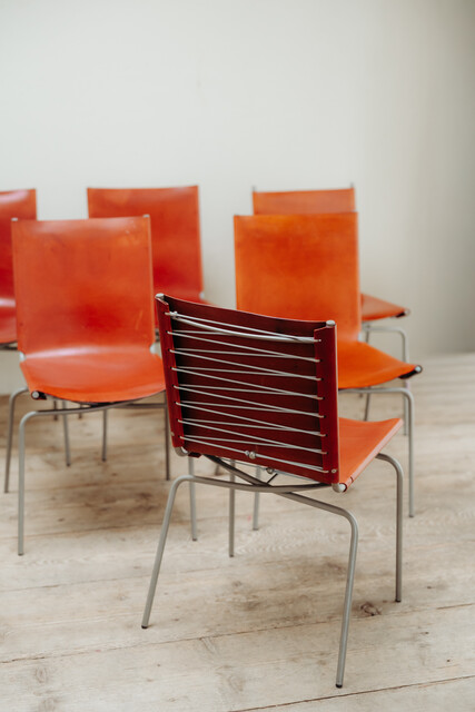 set of six Fabiaan van Severen crossed legs red leather chairs ...
