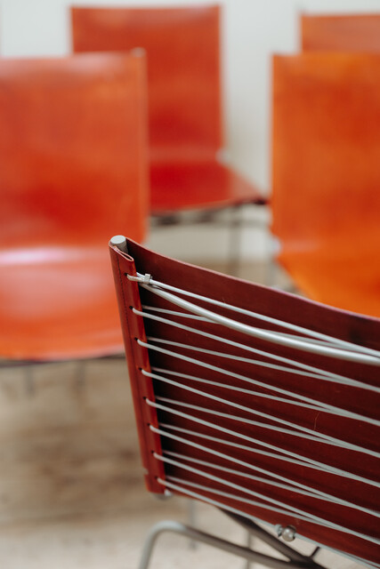 set of six Fabiaan van Severen crossed legs red leather chairs ...