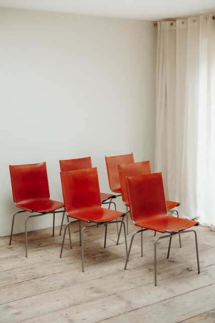 set of six Fabiaan van Severen crossed legs red leather chairs ...