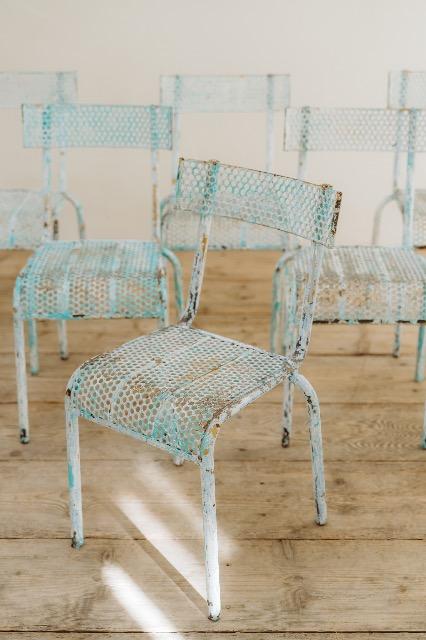 set of six French René Malaval iron garden chairs...