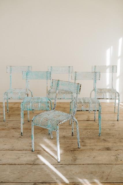 set of six French René Malaval iron garden chairs...