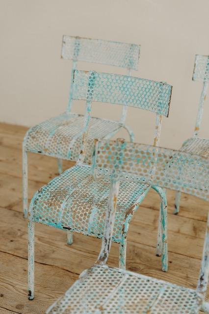 set of six French René Malaval iron garden chairs...