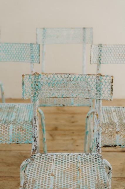 set of six French René Malaval iron garden chairs...