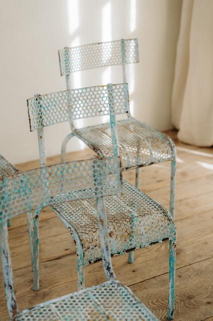 set of six French René Malaval iron garden chairs...