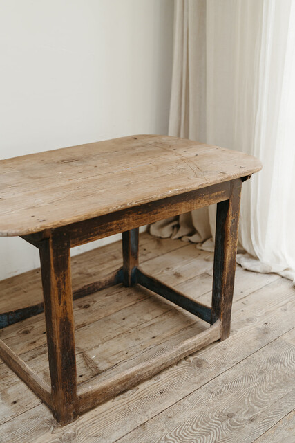 Swedish pine kitchen table ... rests of old blue paint ...