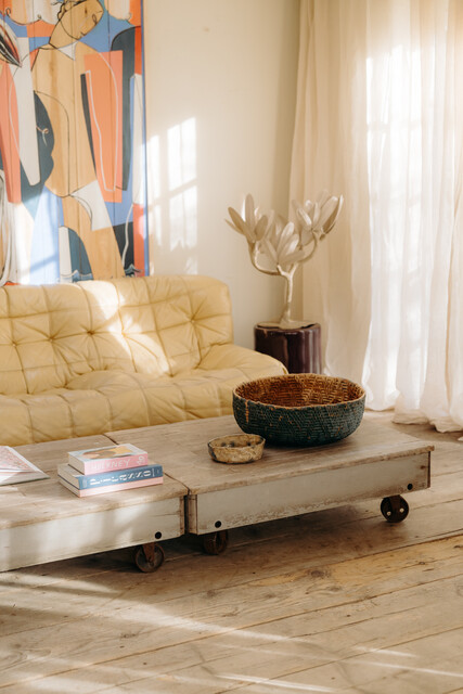 wooden coffee table on wheels ... 2 available ...
