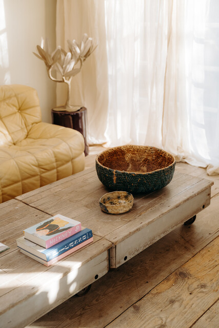 wooden coffee table on wheels ... 2 available ...