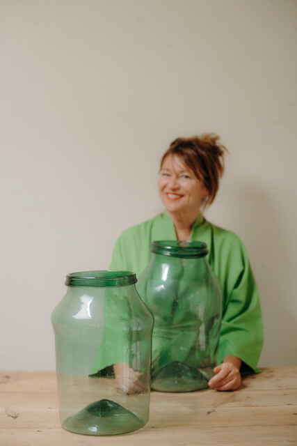 xl Spanish handblown green glass vases ... 